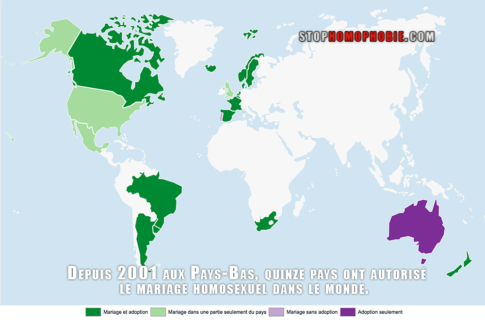 La carte du mariage homosexuel dans le monde