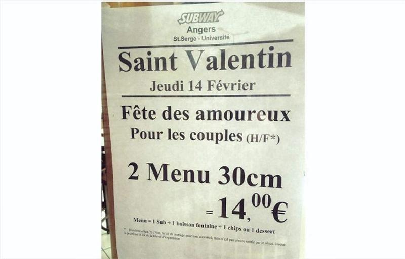 À Angers, un menu « homophobe » pour la Saint-Valentin