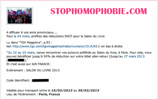 Quand La Manif Pour Tous fraude et détourne des réductions SNCF pour venir à la mobilisation homophobe du 24 mars !