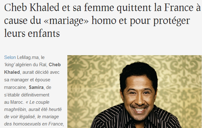 Cheb Khaled et sa femme quittent la France à cause du «mariage» homo et pour protéger leurs enfants !???