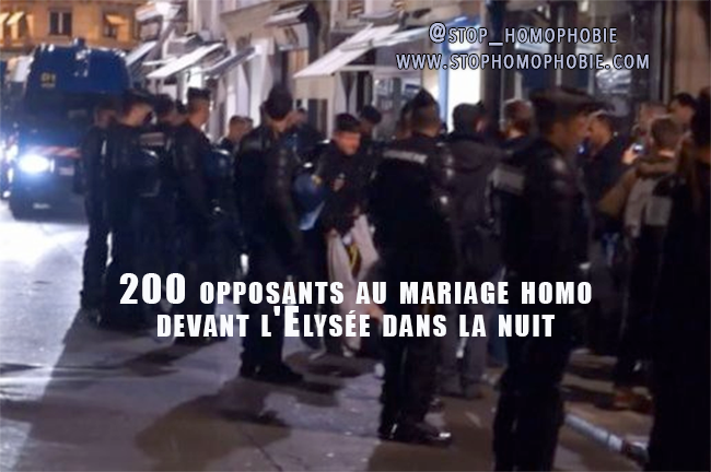 200 opposants au mariage homo devant l'Elysée dans la nuit