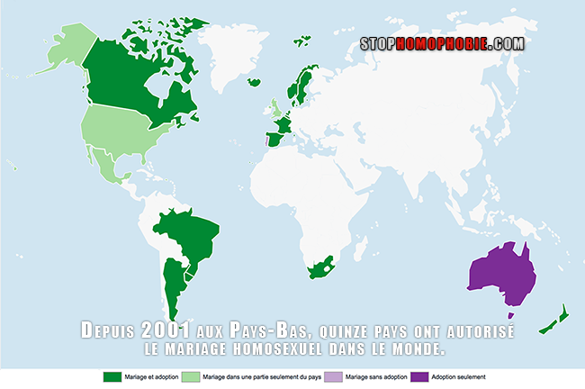 La carte du mariage homosexuel dans le monde