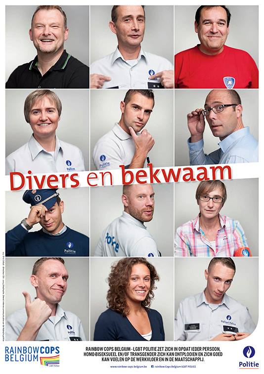 Campagne d'affichage du service #Egalité et #Diversité de la Police belge à l'occasion de la journée internationale du Coming Out.