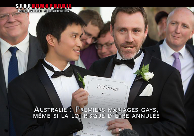 Australie : Premiers mariages gays, même si la loi risque d'être annulée
