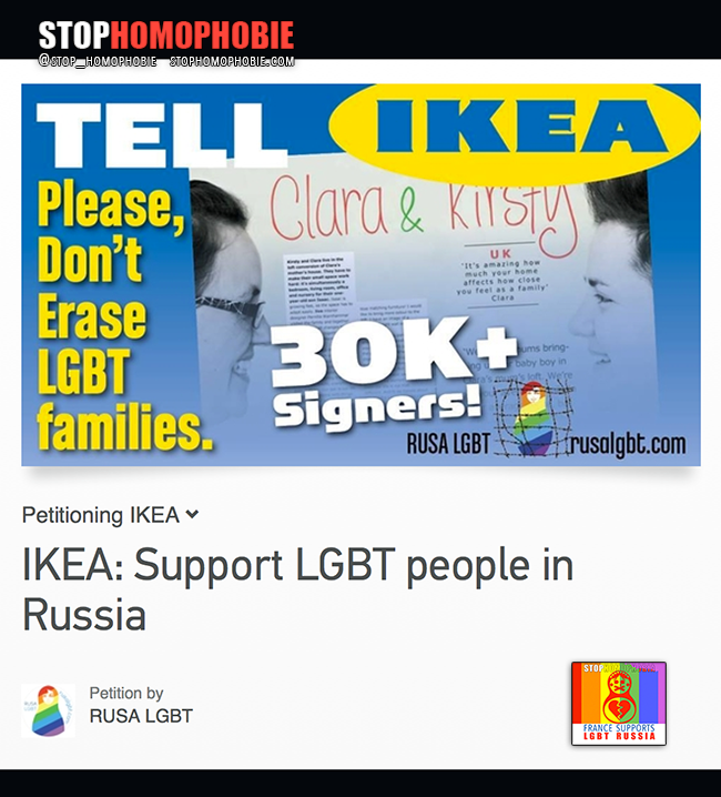 Une pétition pour demander à #IKEA de défendre les personnes LGBT en #Russie !