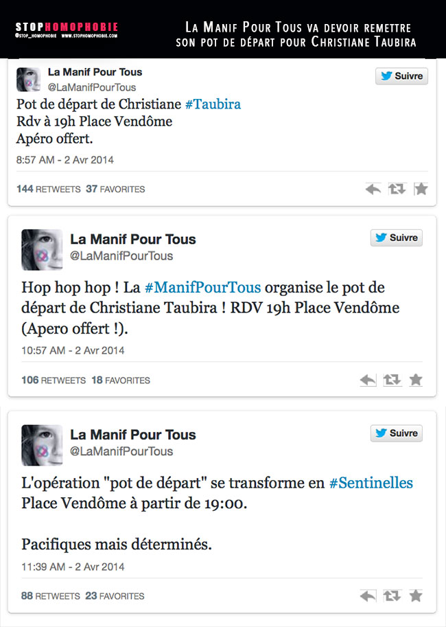 La Manif Pour Tous va devoir remettre son pot de départ pour Christiane Taubira 