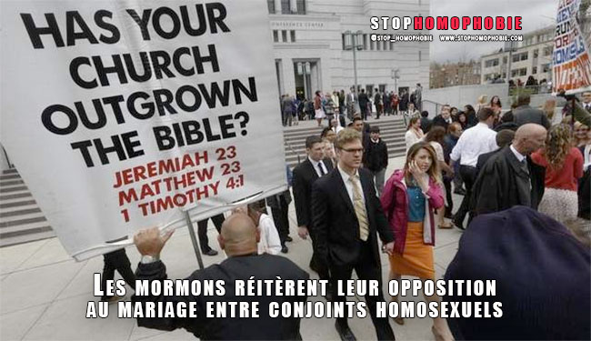Les mormons réitèrent leur opposition au mariage entre conjoints homosexuels