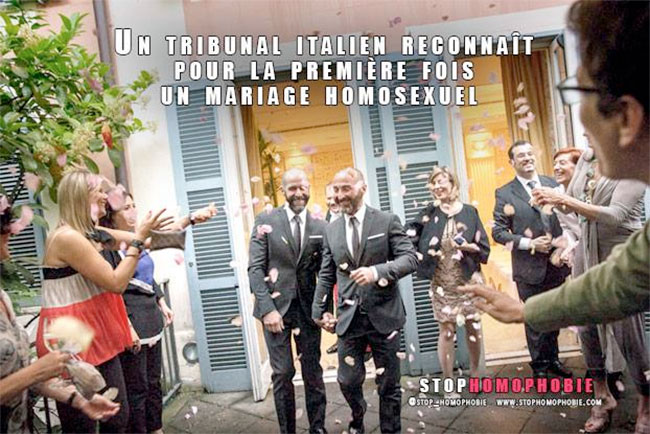 Un tribunal italien reconnaît pour la première fois un mariage homosexuel 