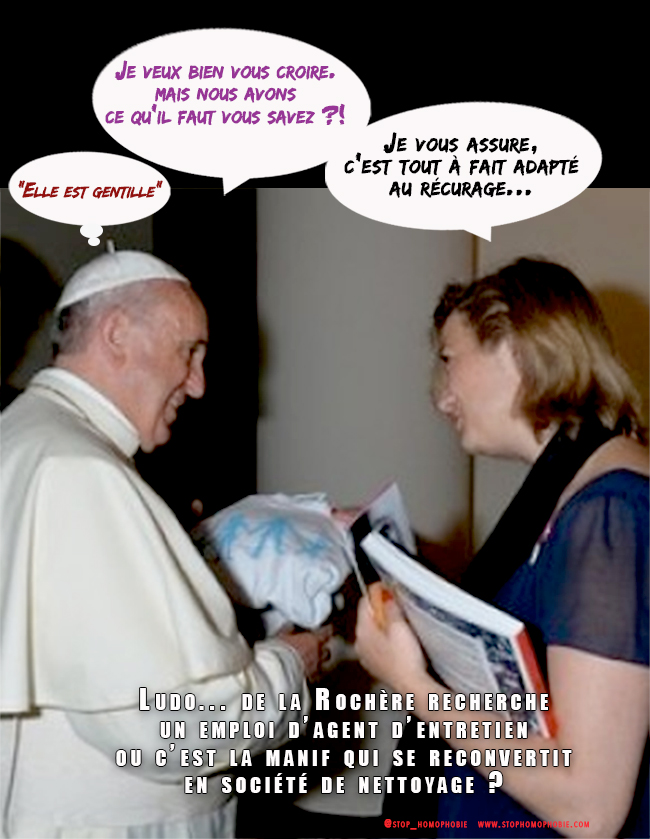 Mariage homosexuel et changement de #Genre au Vatican : Ludovine de La Rochère rencontre le Pape pour lui offrir un shirt la manif