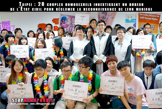 Taipei : 28 couples homosexuels investissent un bureau de l’État civil pour réclamer la reconnaissance de leur mariage