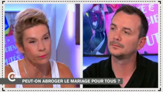 C à vous : Frigide Barjot, Frédéric Mitterrand et Vincent Autin sur l'abrogation du mariage pour tous promise par Sarkozy