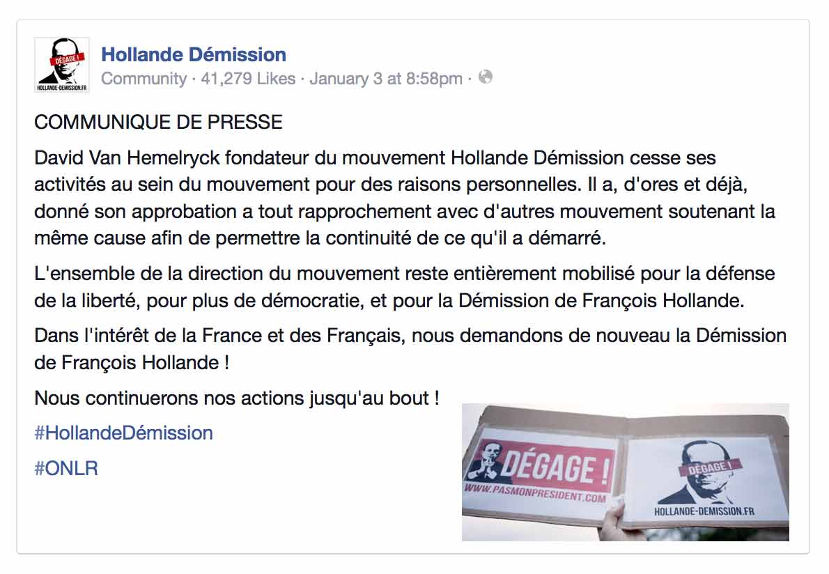 Quand le fondateur de "Hollande Démission", David Van Hemelryck, annonce... sa démission
