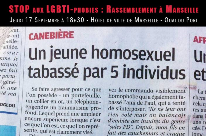 Stop aux LGBTI-Phobies ce Jeudi 17 Septembre devant la Mairie de Marseille