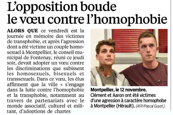 « Tristes réalités » à Fontenay : le vœu contre l’homophobie boudé par l’opposition divers droite