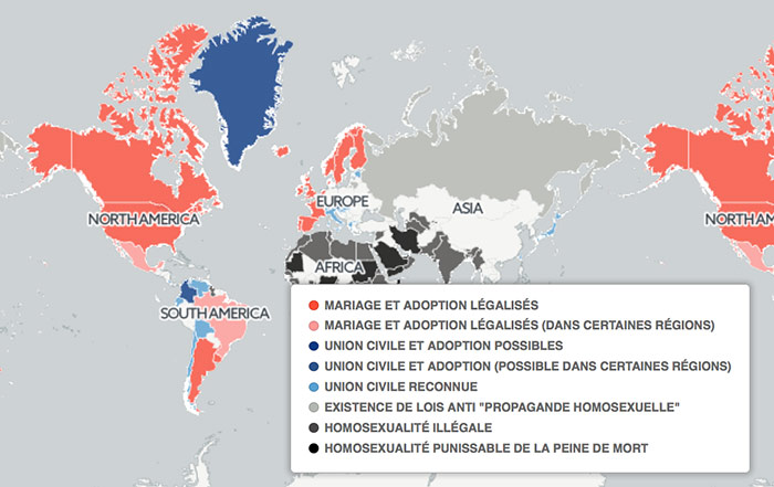 Carte interactive : L'homosexualité est encore répréhensible dans près de 80 pays