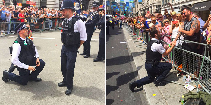Londres : Deux policiers demandent leur compagnon en mariage en pleine Pride (VIDEOS)