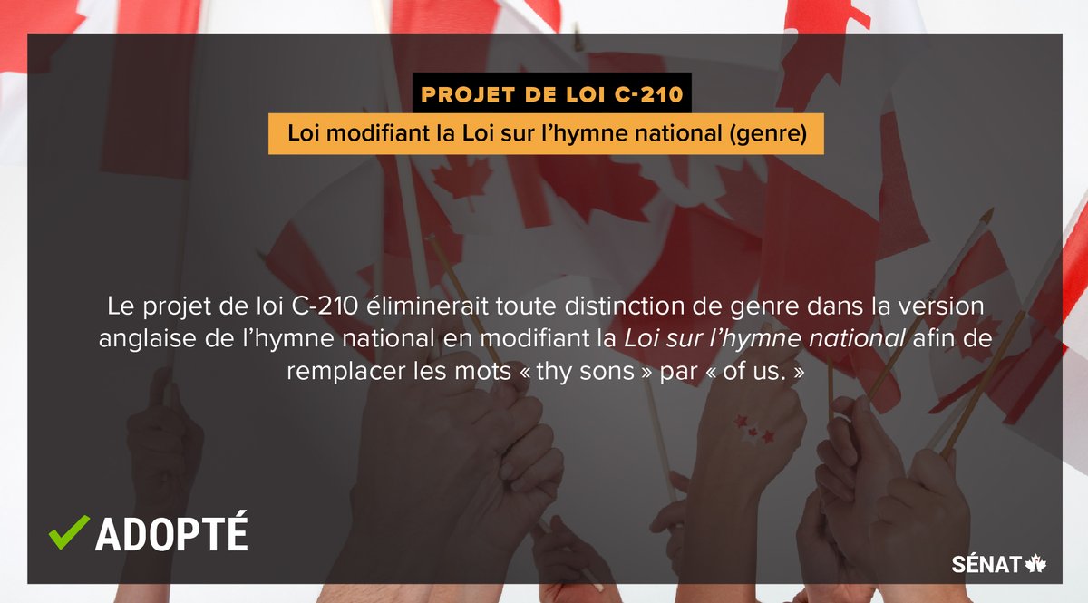 L’hymne national canadien revient à sa neutralité originelle : « Un autre pas vers l'égalité des sexes »