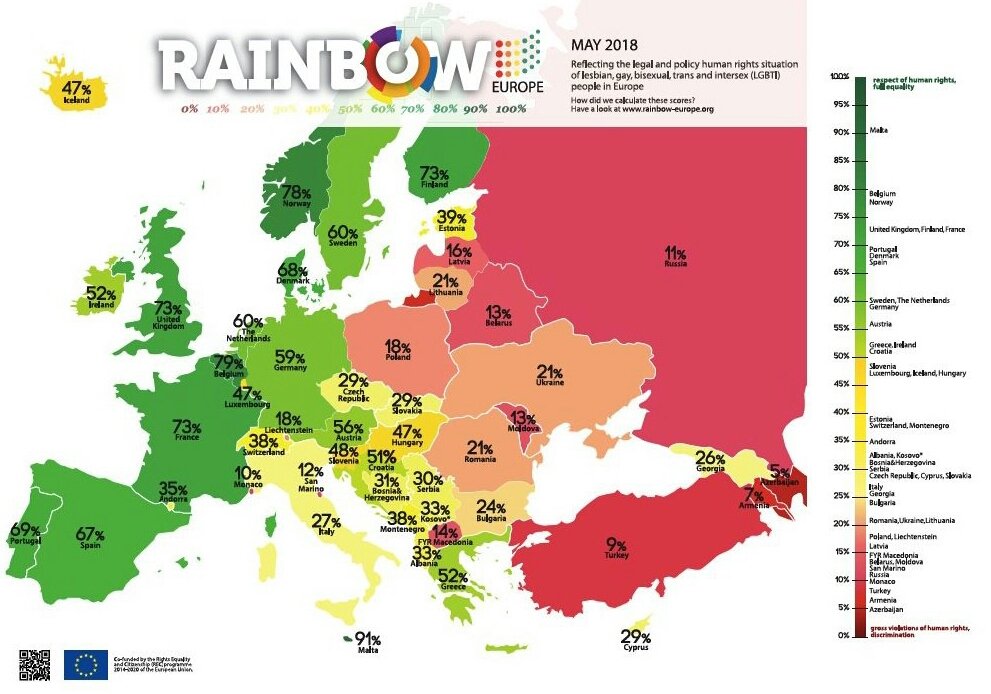 Rainbow Europe Map 2018 : La France sixième du classement sur 49 pays, mais le bilan reste « contrasté »