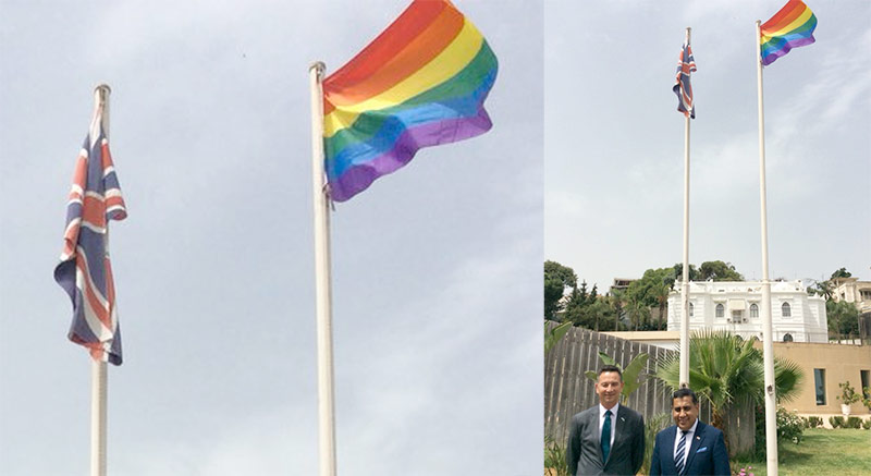 Un drapeau arc-en-ciel sur l’ambassade du Royaume-Uni en Algérie pour célébrer les droits LGBT