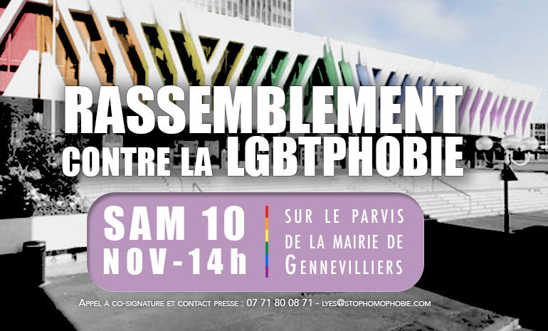 Rassemblement contre la LGBTphobie ce 10 novembre 2018 à 14h sur le parvis de la mairie de Gennevilliers