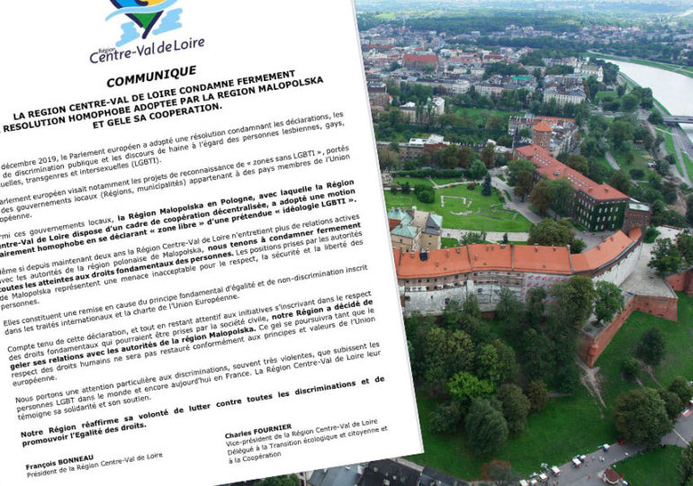 Zones anti-LGBTI : Le Centre-Val de Loire suspend sa coopération avec la Région polonaise de Malopolska